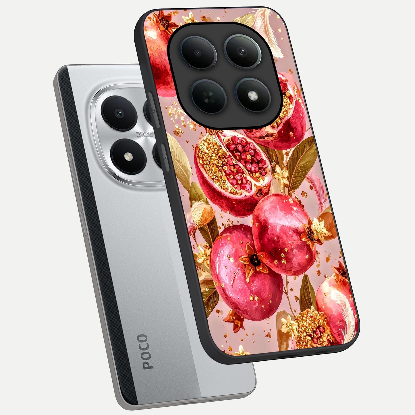  Golden Bloom Glow phone case For Poco M8 Pro showing premium glass back cover with detailed artwork