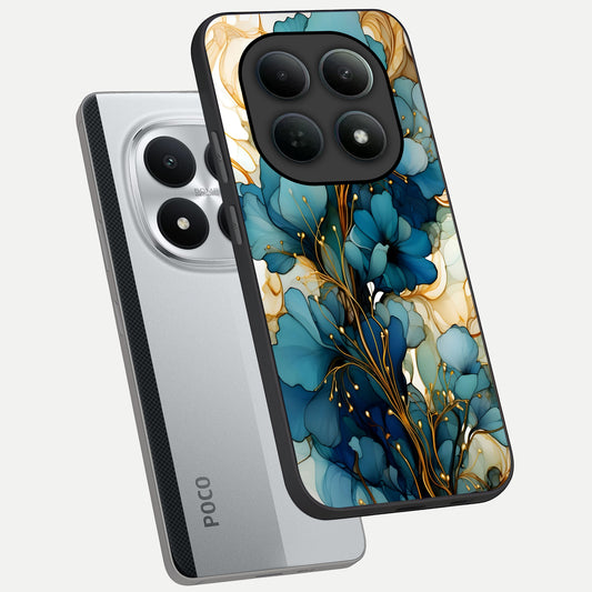  Golden Bloom Symphony phone case For Poco M8 Pro showing premium glass back cover with detailed artwork