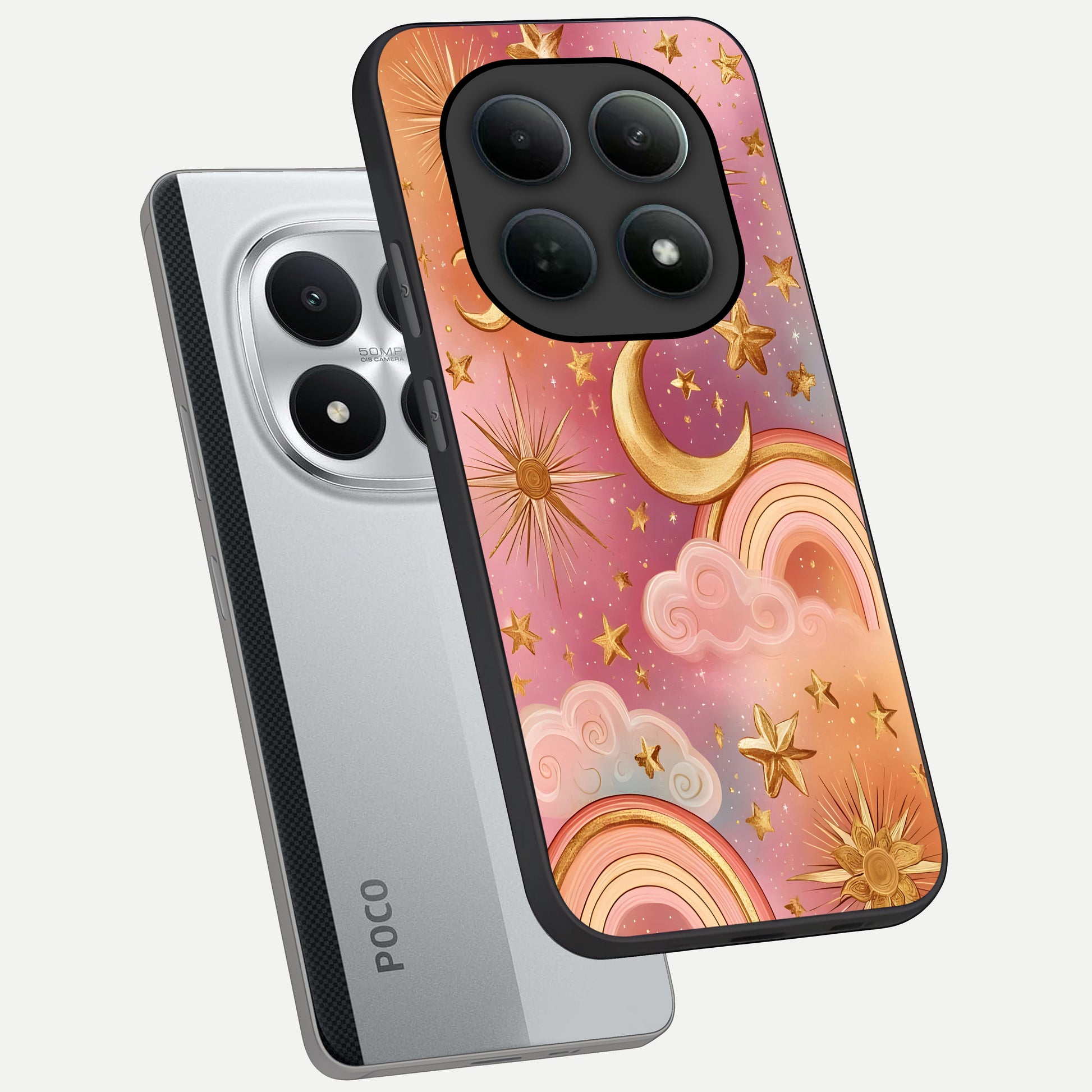  Golden Celestial Dreams phone case For Poco M8 Pro showing premium glass back cover with detailed artwork