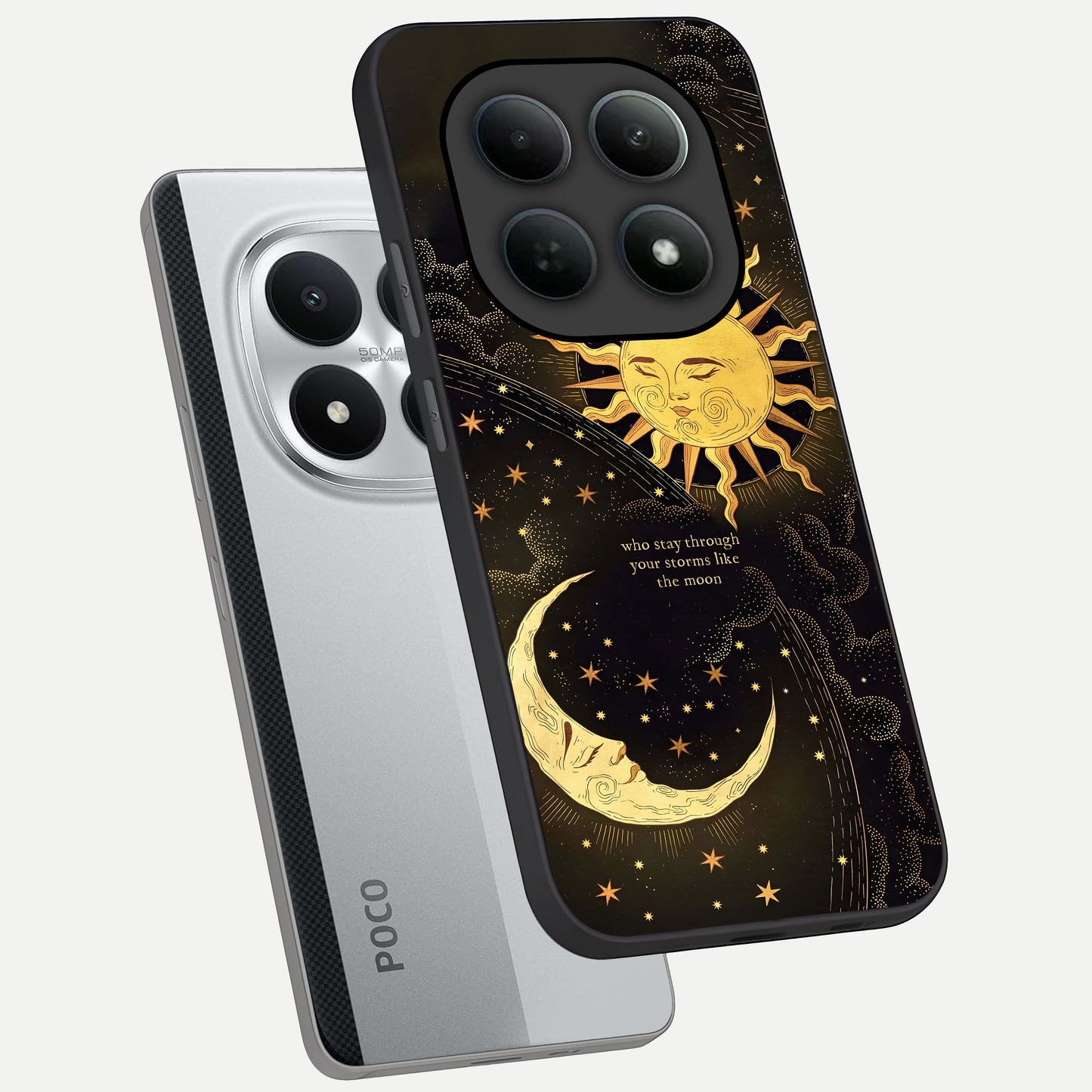  Golden Lunar Love phone case For Poco M8 Pro showing premium glass back cover with detailed artwork