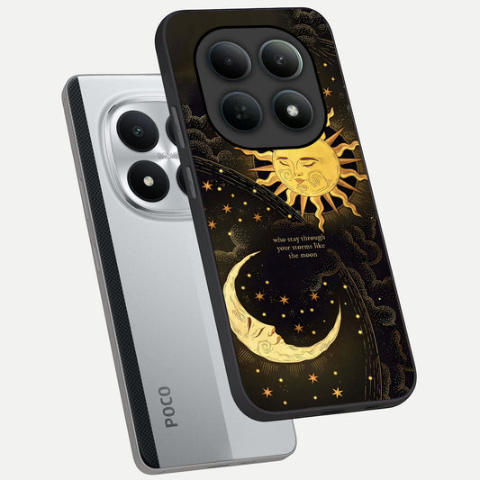  Golden Lunar Love phone case For Poco M8 Pro showing premium glass back cover with detailed artwork