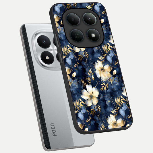  Golden Midnight Bloom phone case For Poco M8 Pro showing premium glass back cover with detailed artwork
