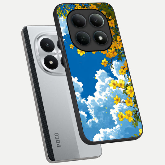  Golden Petal Sky phone case For Poco M8 Pro showing premium glass back cover with detailed artwork