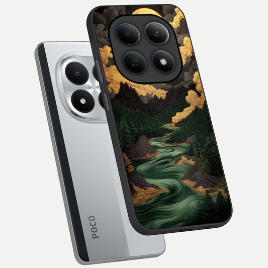 Golden River Moon phone case For Poco M8 Pro showing premium glass back cover with detailed artwork
