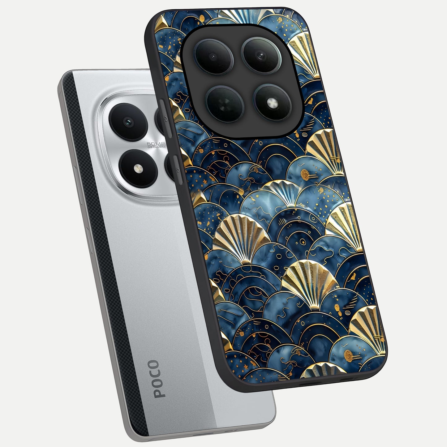  Golden Wave Luxe phone case For Poco M8 Pro showing premium glass back cover with detailed artwork