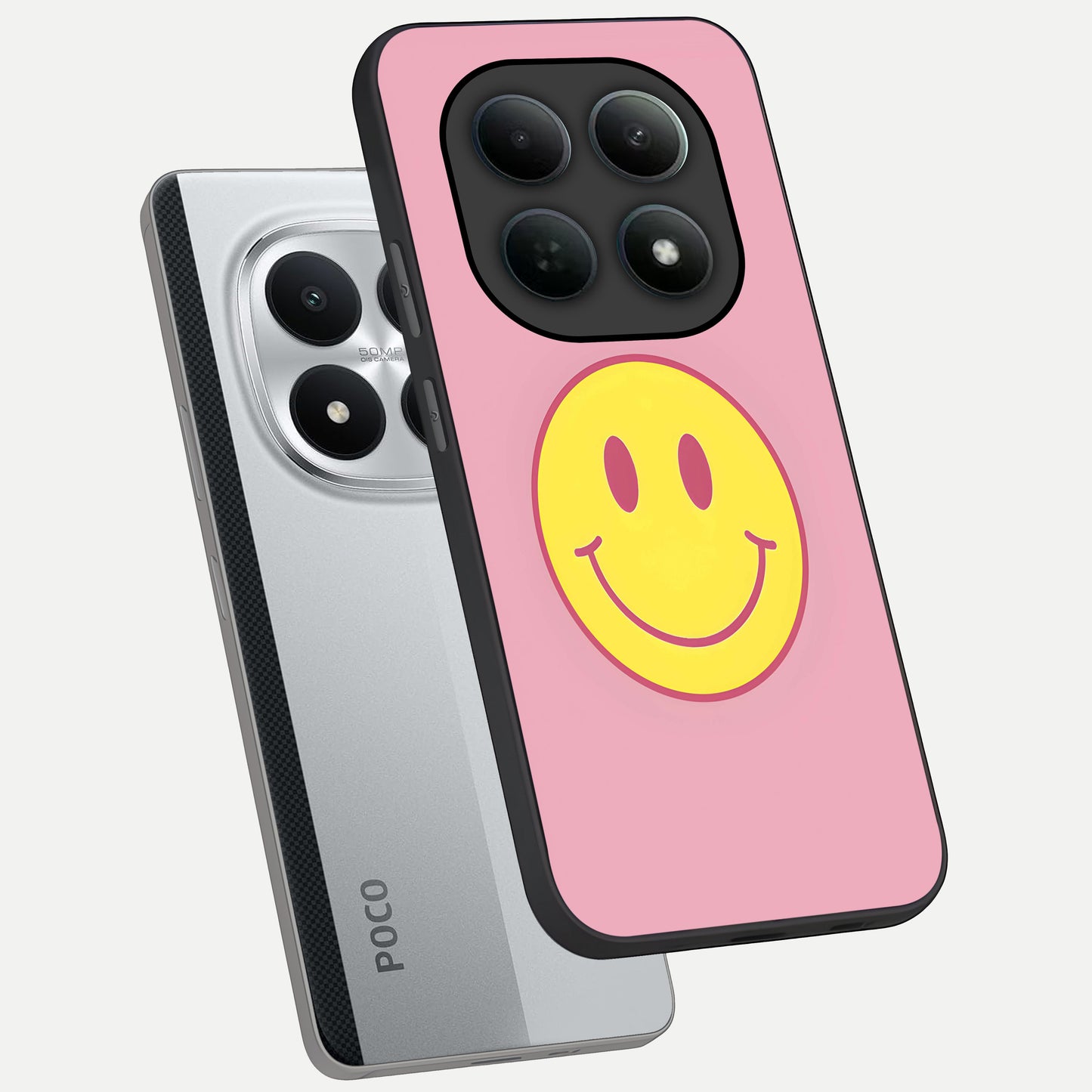  Happy Pink Mood phone case For Poco M8 Pro showing premium glass back cover with detailed artwork