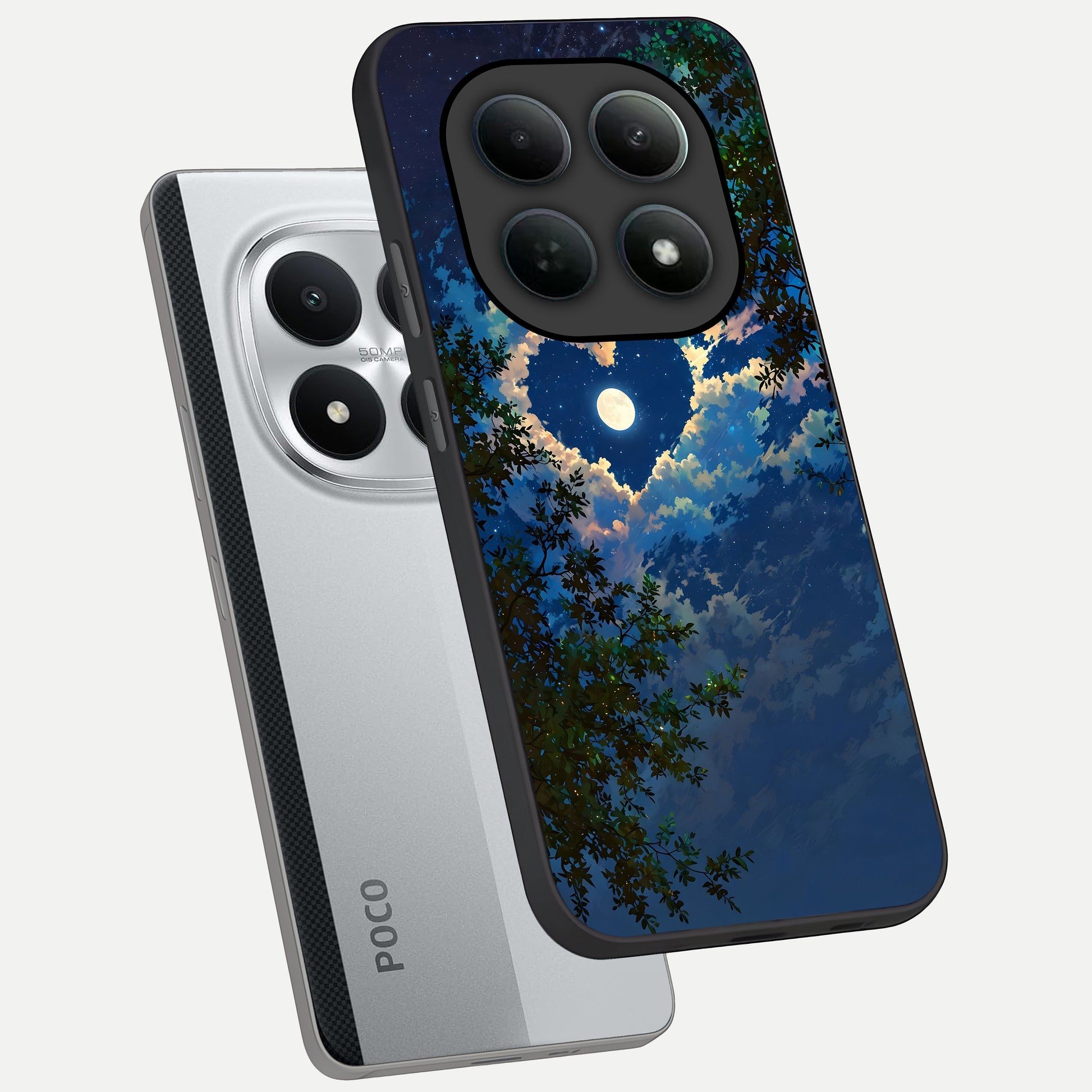  Heart With Moon Sky phone case For Poco M8 Pro showing premium glass back cover with detailed artwork
