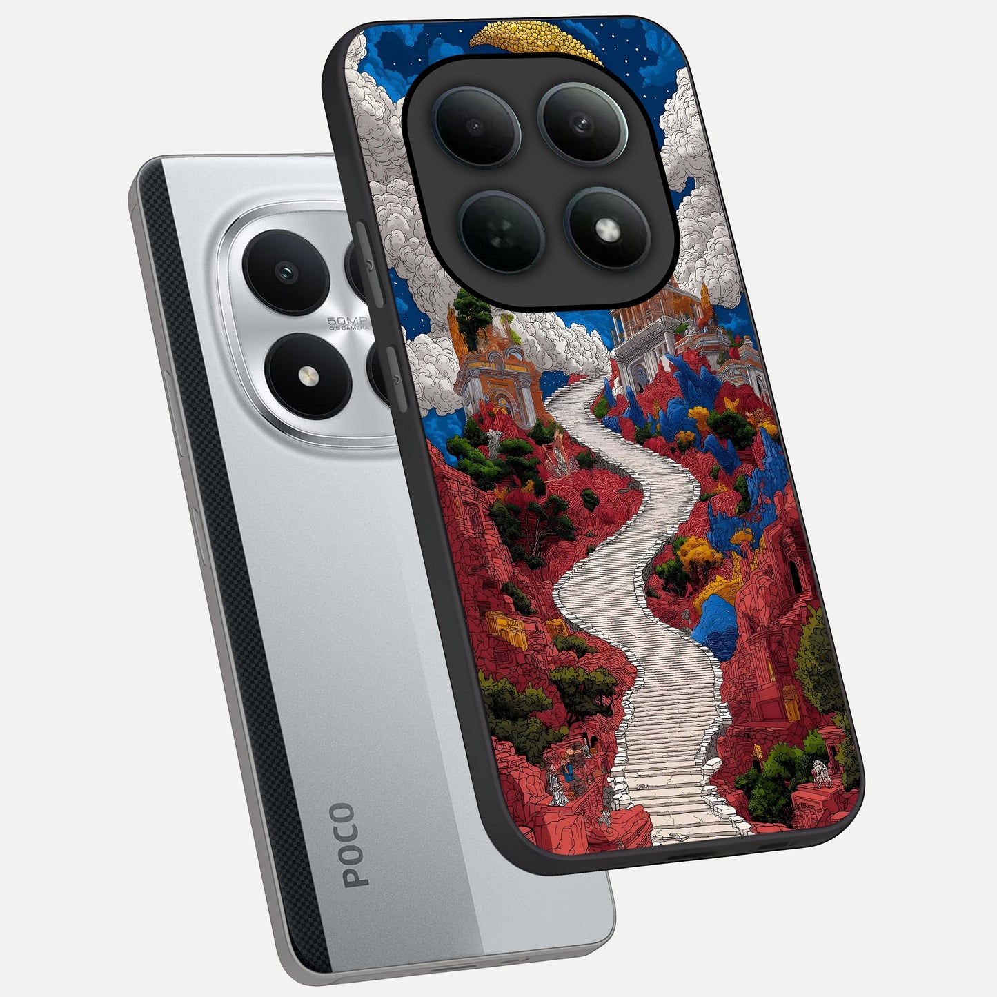  Heavenly Moon Path phone case For Poco M8 Pro showing premium glass back cover with detailed artwork