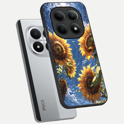  Heavenly Sunflower Rise phone case For Poco M8 Pro showing premium glass back cover with detailed artwork