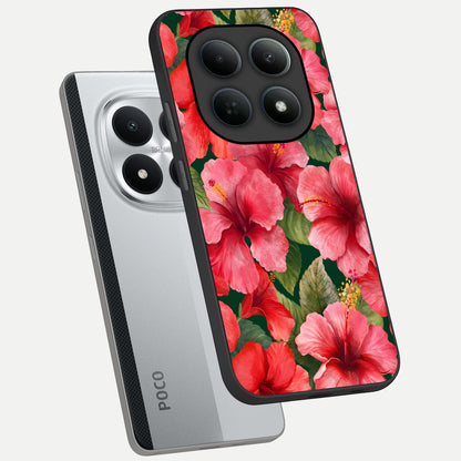  Hibiscus Pattern phone case For Poco M8 Pro showing premium glass back cover with detailed artwork