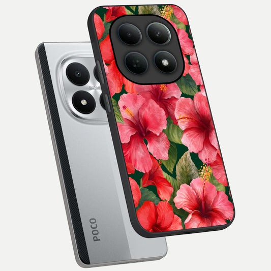  Hibiscus Pattern phone case For Poco M8 Pro showing premium glass back cover with detailed artwork