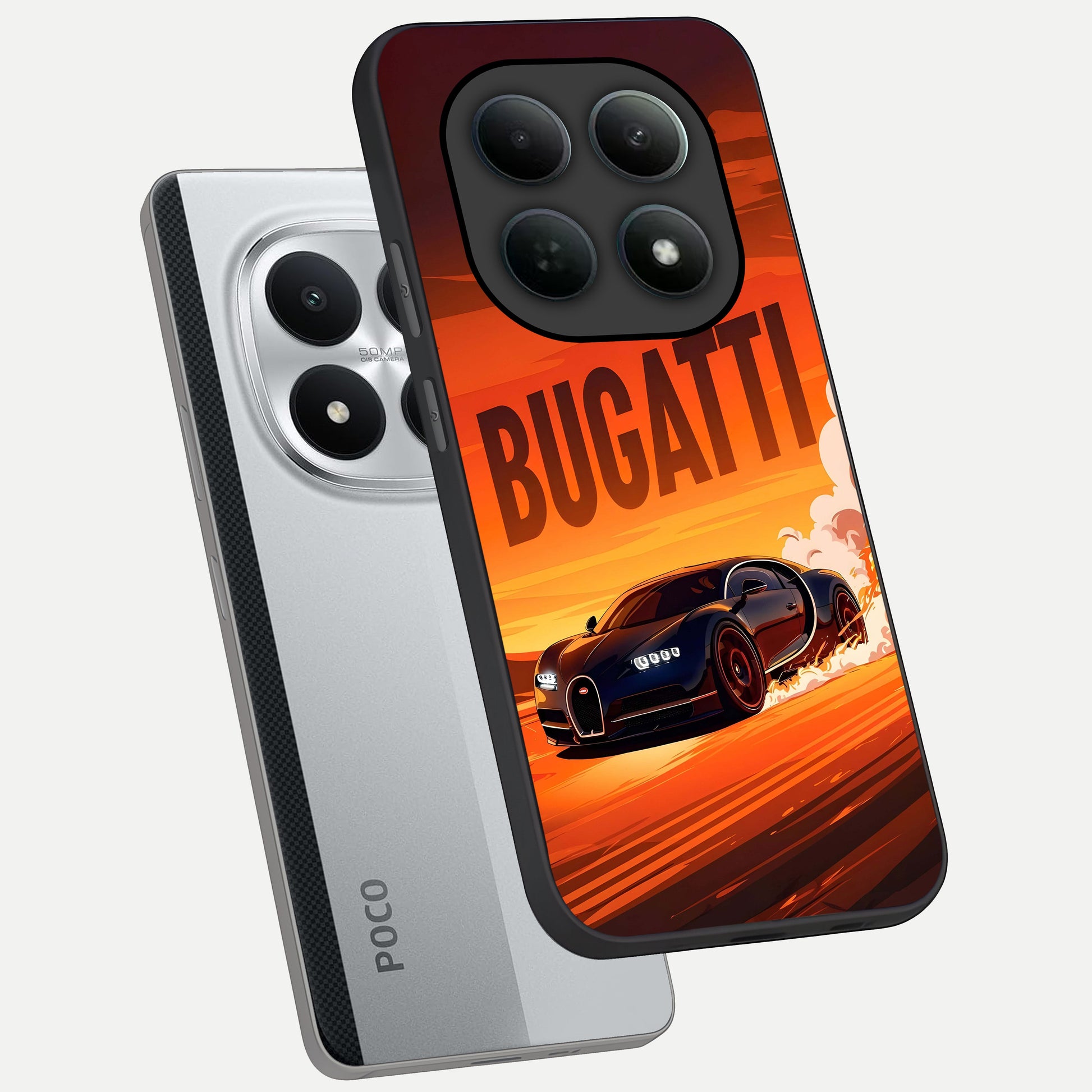  Inferno Bugatti Storm phone case For Poco M8 Pro showing premium glass back cover with detailed artwork