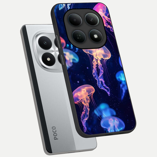  Jellyfish Pattern phone case For Poco M8 Pro showing premium glass back cover with detailed artwork