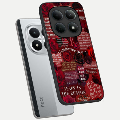  Jesus Love Heals phone case For Poco M8 Pro showing premium glass back cover with detailed artwork