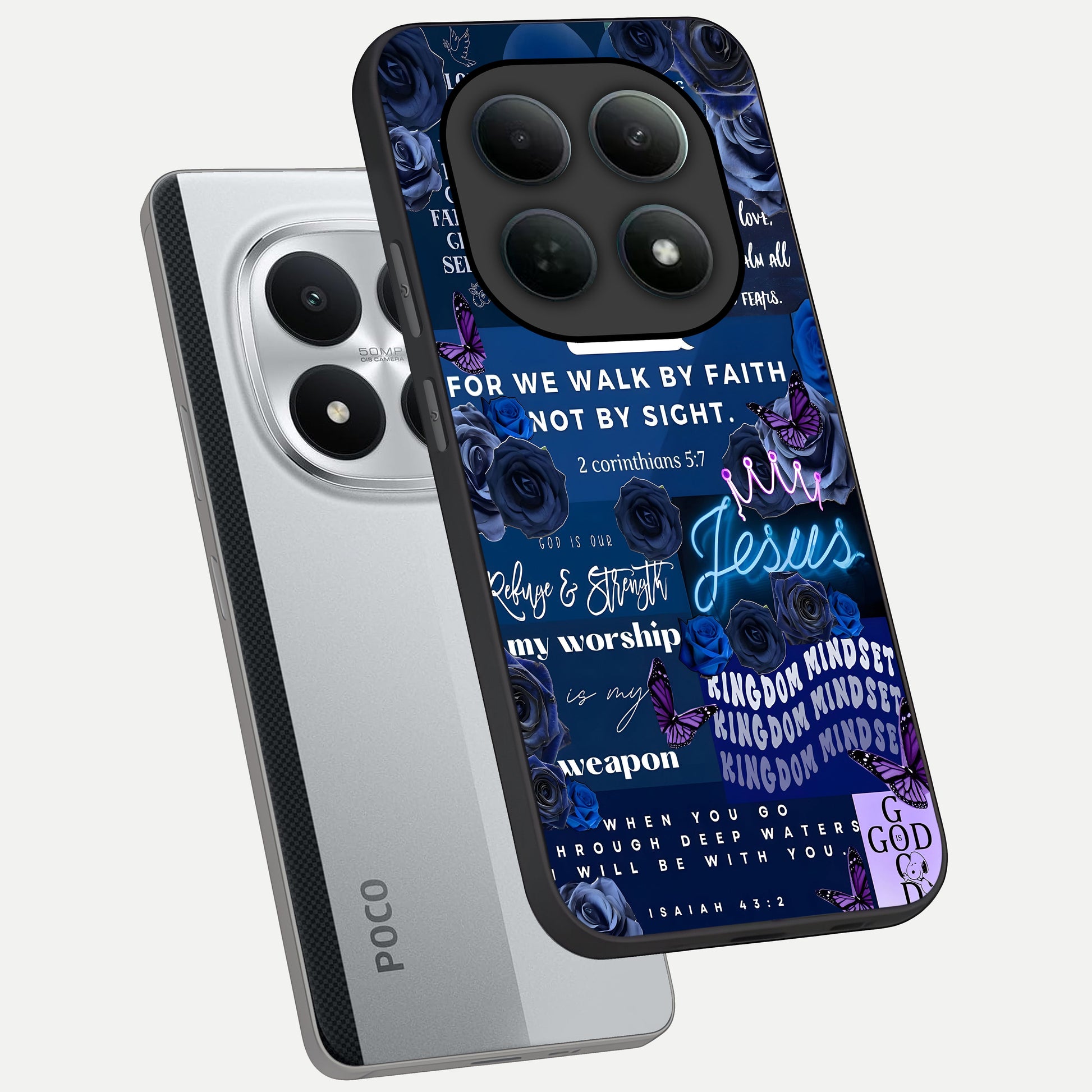  Kingdom Faith Glow phone case For Poco M8 Pro showing premium glass back cover with detailed artwork