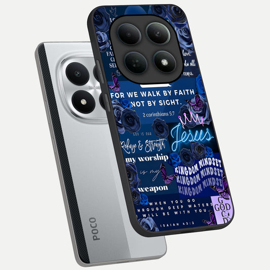  Kingdom Faith Glow phone case For Poco M8 Pro showing premium glass back cover with detailed artwork