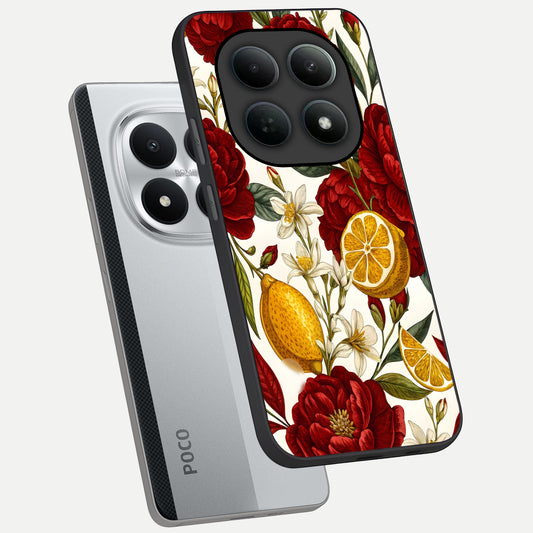  Lemon Rose Charm phone case For Poco M8 Pro showing premium glass back cover with detailed artwork