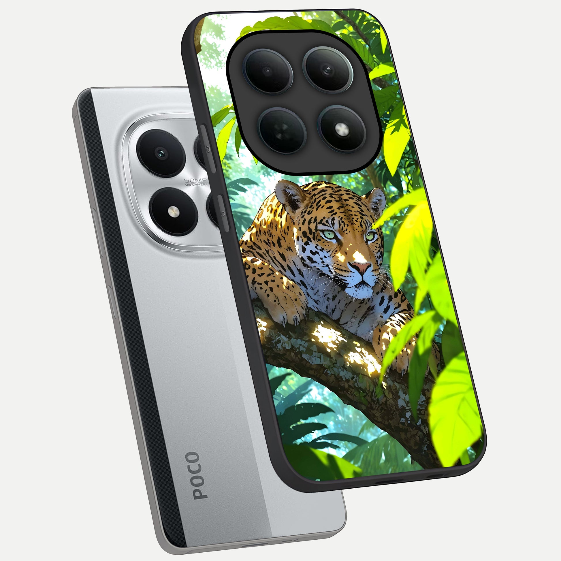  Leopard in Jungle phone case For Poco M8 Pro showing premium glass back cover with detailed artwork