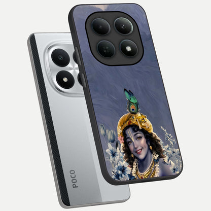 Lord Krishna phone case For Poco M8 Pro showing premium glass back cover with detailed artwork