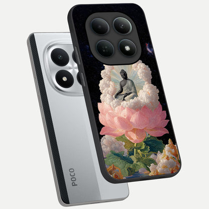 Lotus Divine Peace phone case For Poco M8 Pro showing premium glass back cover with detailed artwork