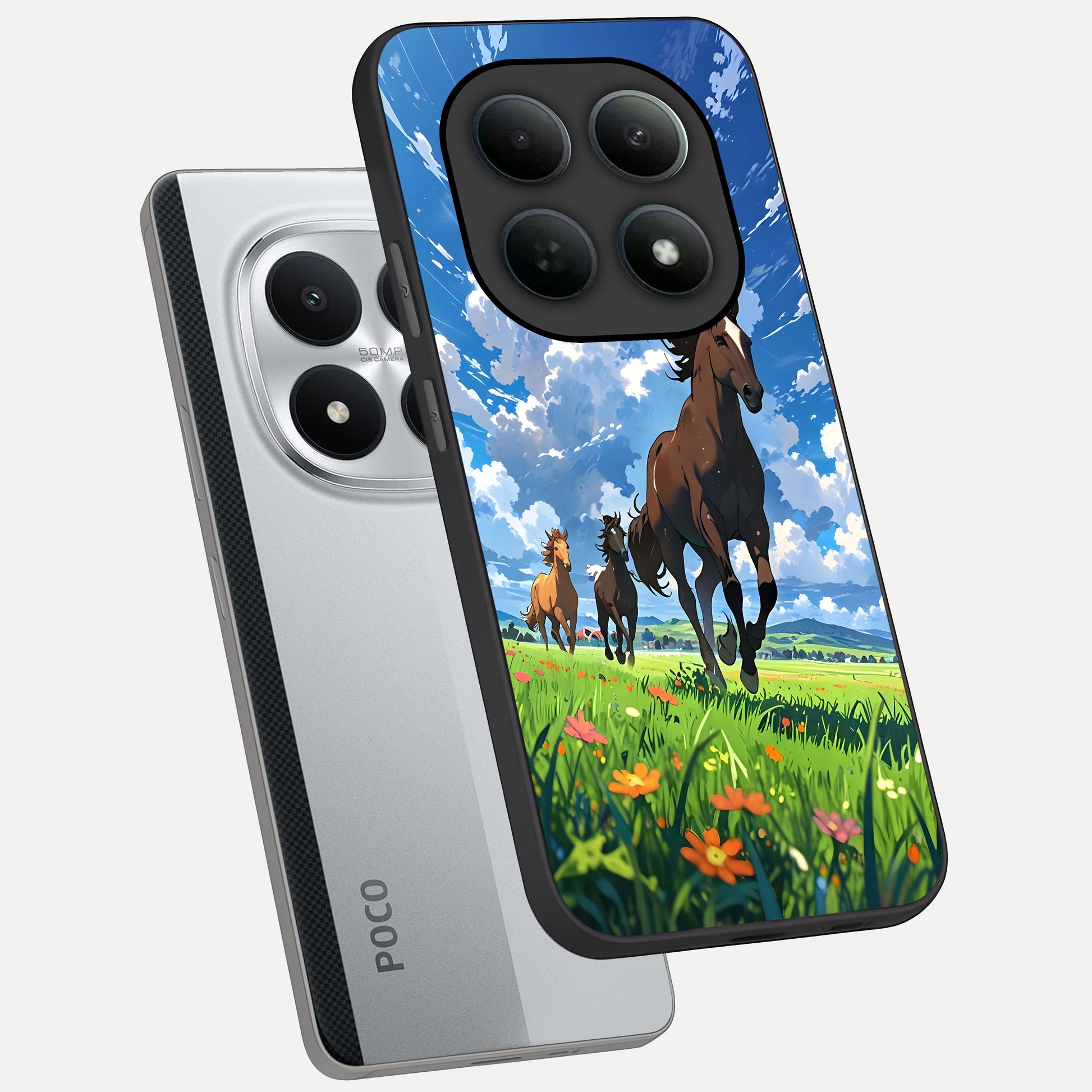  Majestic Horses Galloping phone case For Poco M8 Pro showing premium glass back cover with detailed artwork