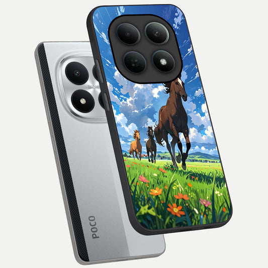  Majestic Horses Galloping phone case For Poco M8 Pro showing premium glass back cover with detailed artwork