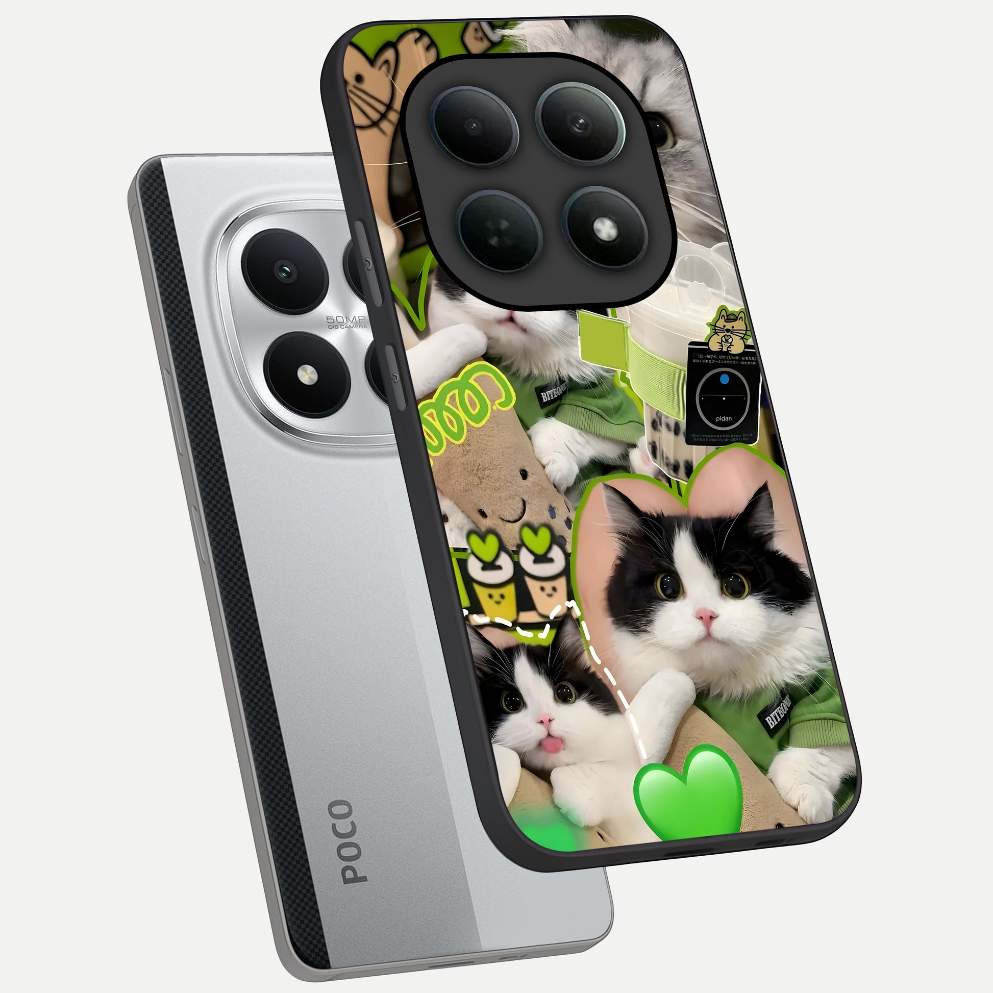  Matcha Cats Mood phone case For Poco M8 Pro showing premium glass back cover with detailed artwork
