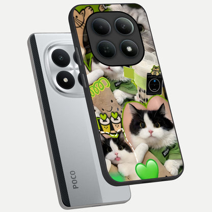  Matcha Cats Mood phone case For Poco M8 Pro showing premium glass back cover with detailed artwork