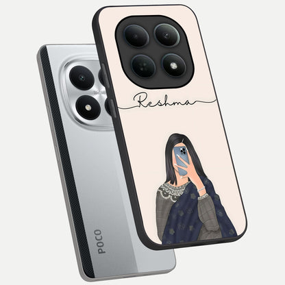 Mirror Mood Muse With Custom Name phone case For Poco M8 Pro showing premium glass back cover with detailed artwork