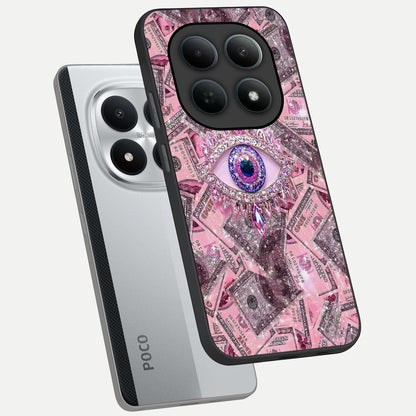  Money Eye Luxe phone case For Poco M8 Pro showing premium glass back cover with detailed artwork