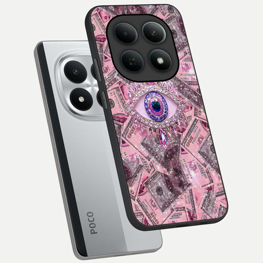  Money Eye Luxe phone case For Poco M8 Pro showing premium glass back cover with detailed artwork