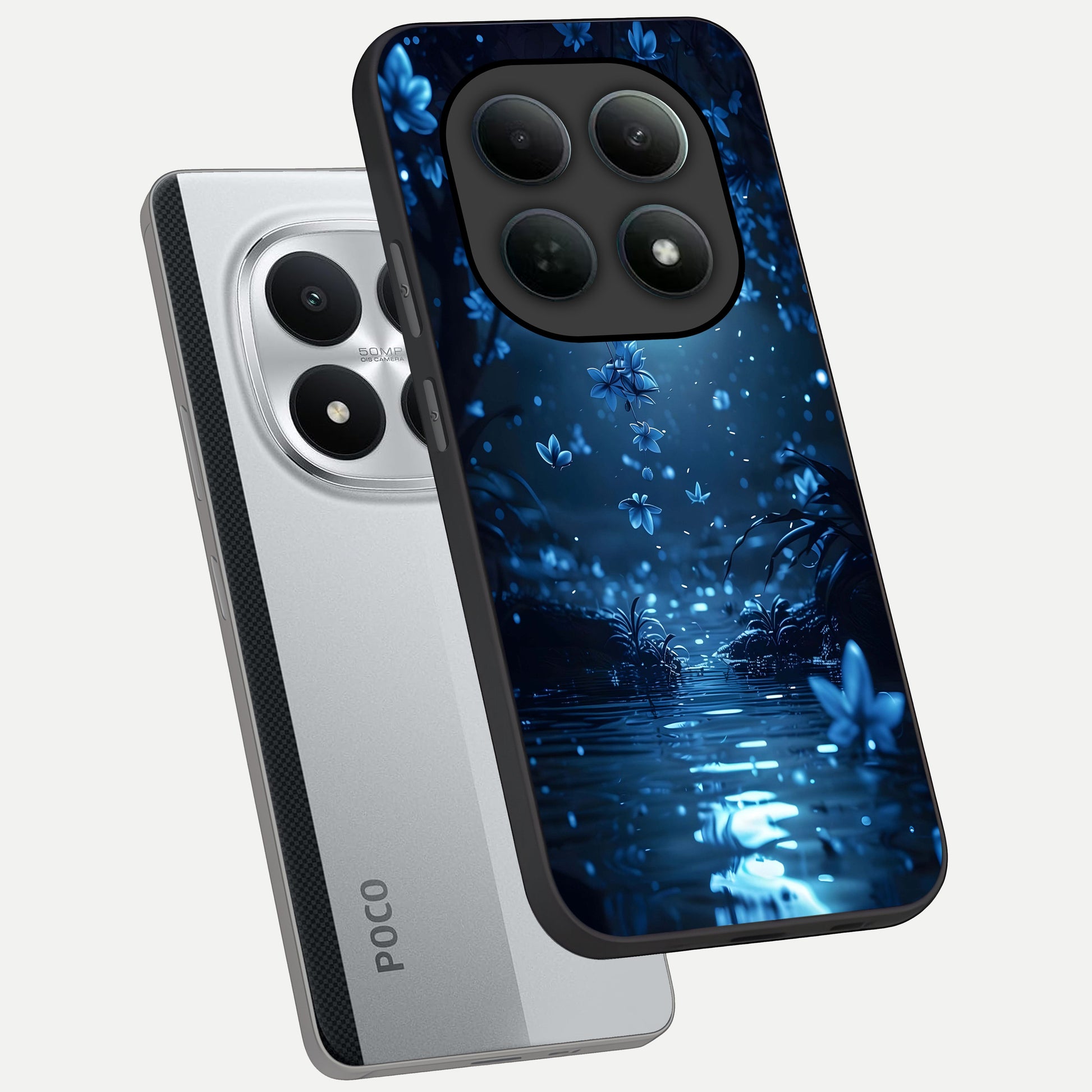  Moonlight Petal Dream phone case For Poco M8 Pro showing premium glass back cover with detailed artwork