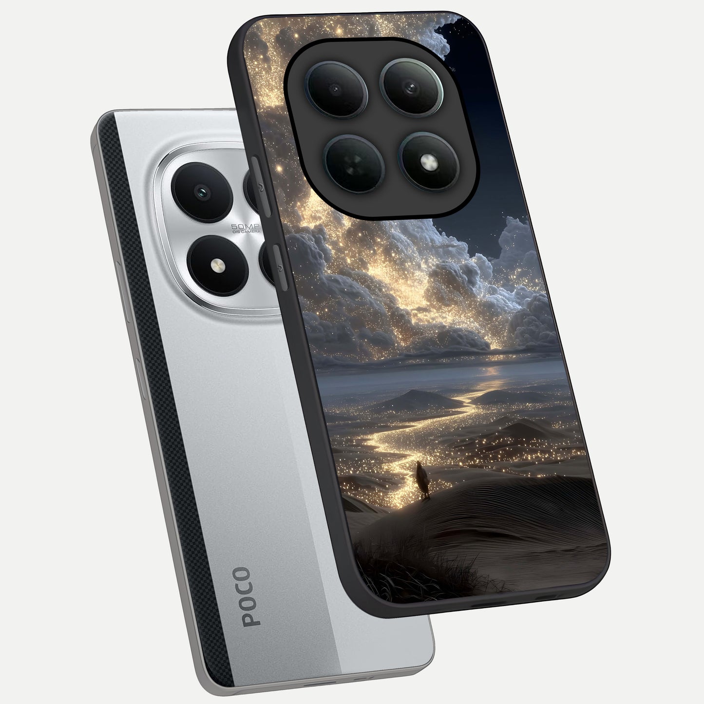  Moonlight Spark Path phone case For Poco M8 Pro showing premium glass back cover with detailed artwork