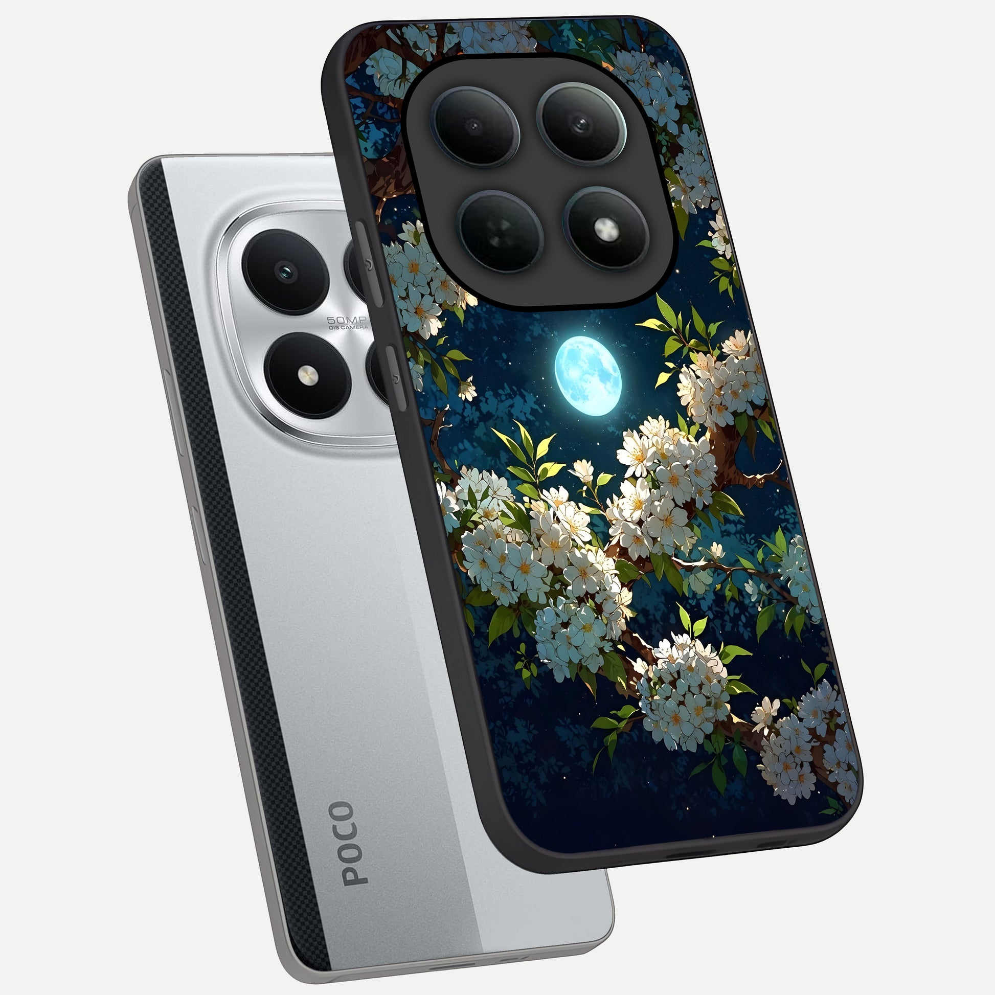  Moonlit Blossom Dream phone case For Poco M8 Pro showing premium glass back cover with detailed artwork