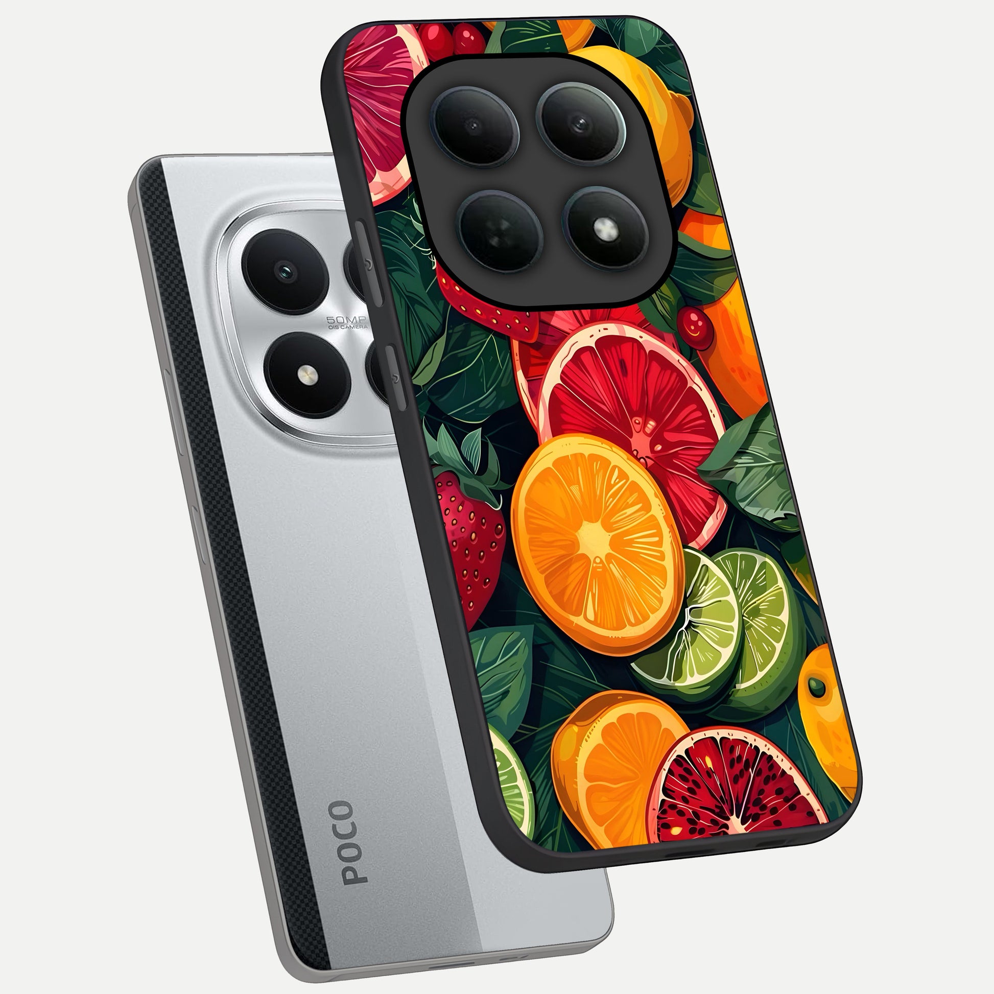  Multiple Fruits phone case For Poco M8 Pro showing premium glass back cover with detailed artwork