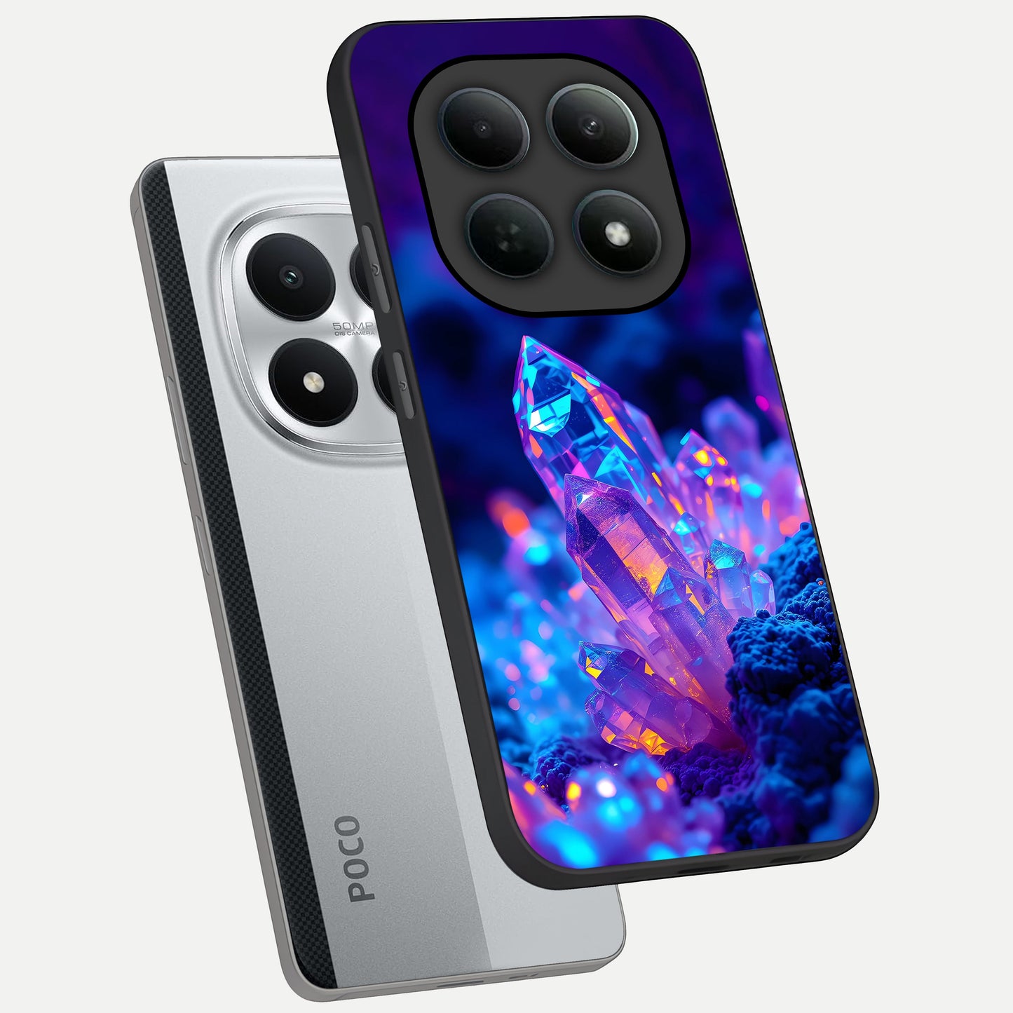  Neon Aura Shards phone case For Poco M8 Pro showing premium glass back cover with detailed artwork