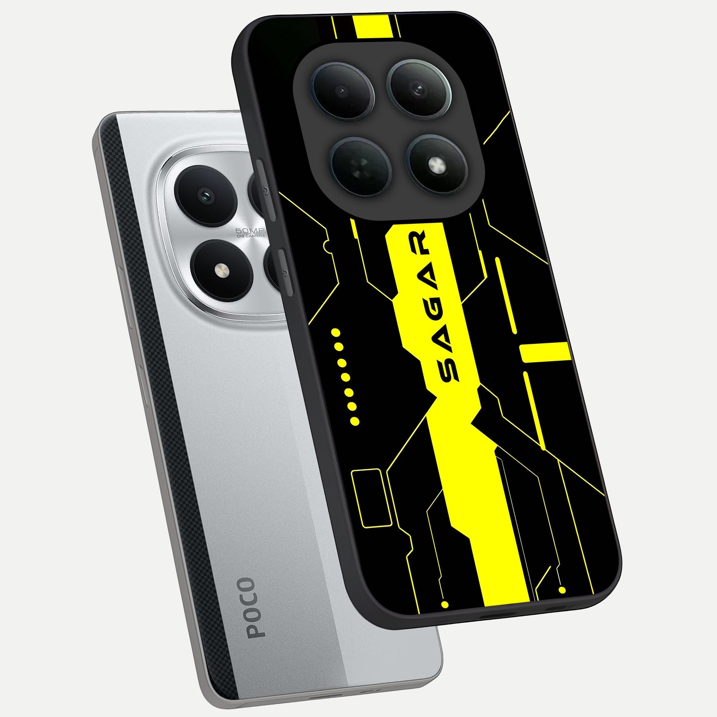  Neon CYBERPUNK Custom Name phone case For Poco M8 Pro showing premium glass back cover with detailed artwork