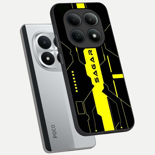  Neon CYBERPUNK Custom Name phone case For Poco M8 Pro showing premium glass back cover with detailed artwork