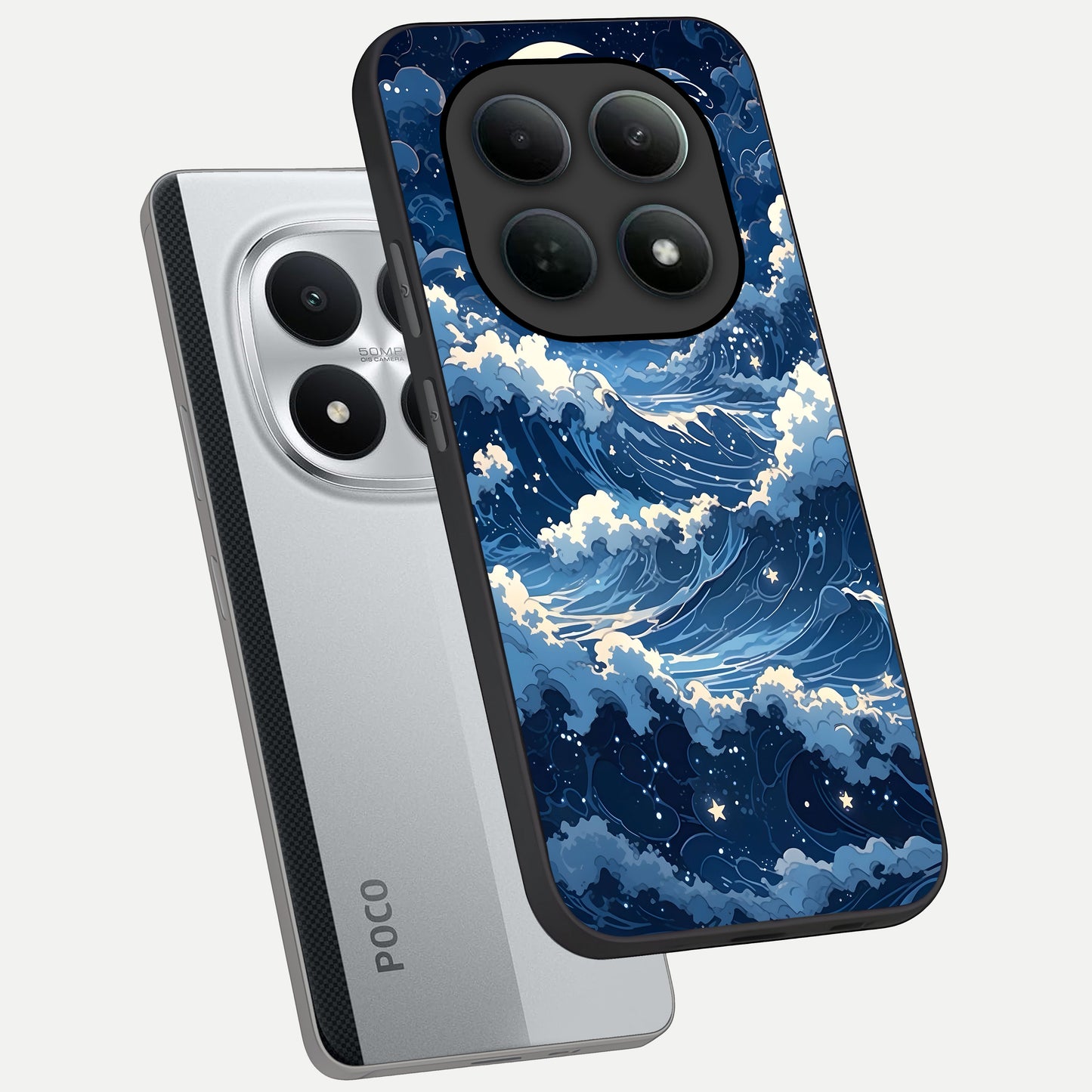  Ocean Moon Waves phone case For Poco M8 Pro showing premium glass back cover with detailed artwork