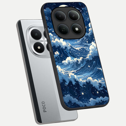  Ocean Moon Waves phone case For Poco M8 Pro showing premium glass back cover with detailed artwork