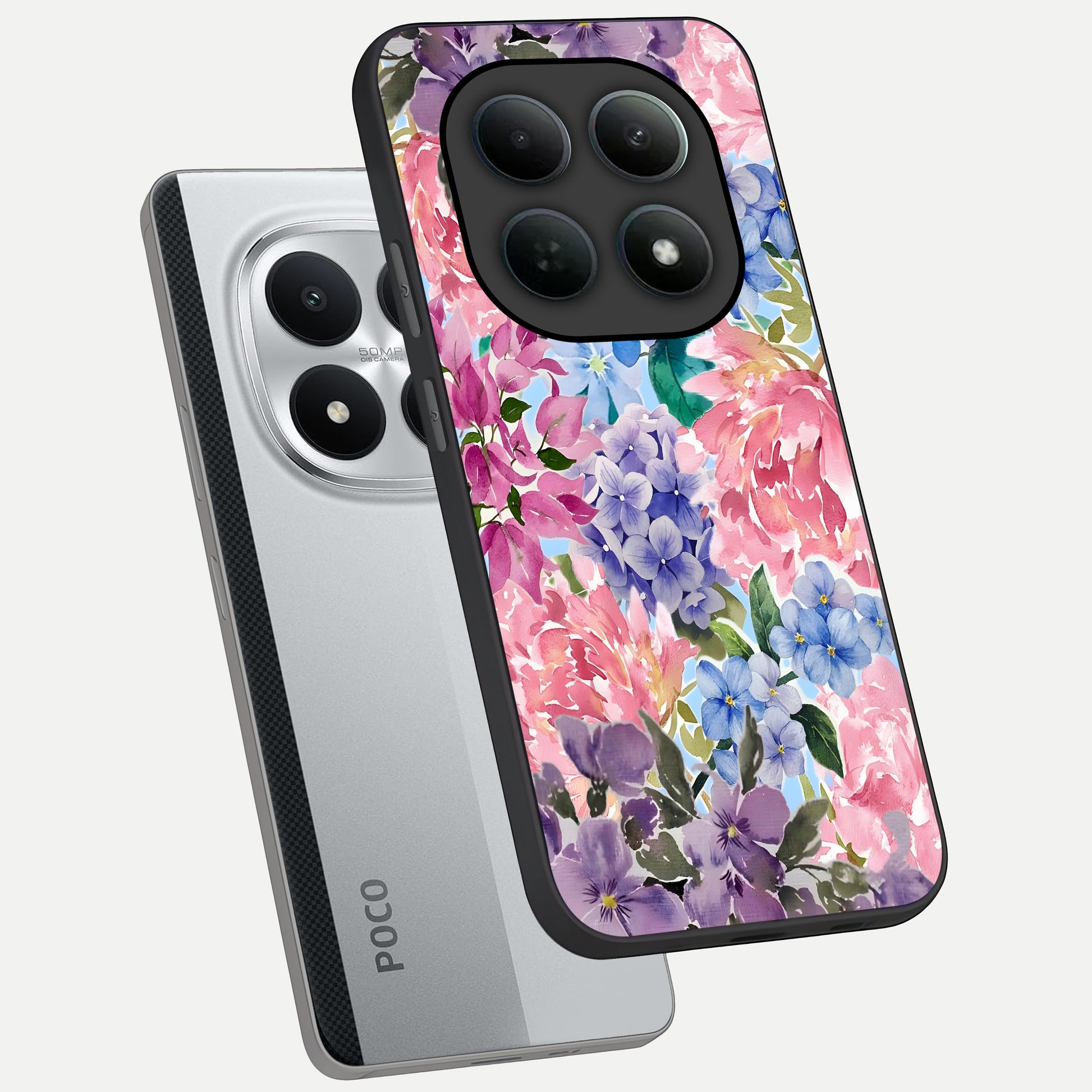  Pastel Floral Mix phone case For Poco M8 Pro showing premium glass back cover with detailed artwork