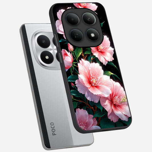  Peach Flower phone case For Poco M8 Pro showing premium glass back cover with detailed artwork