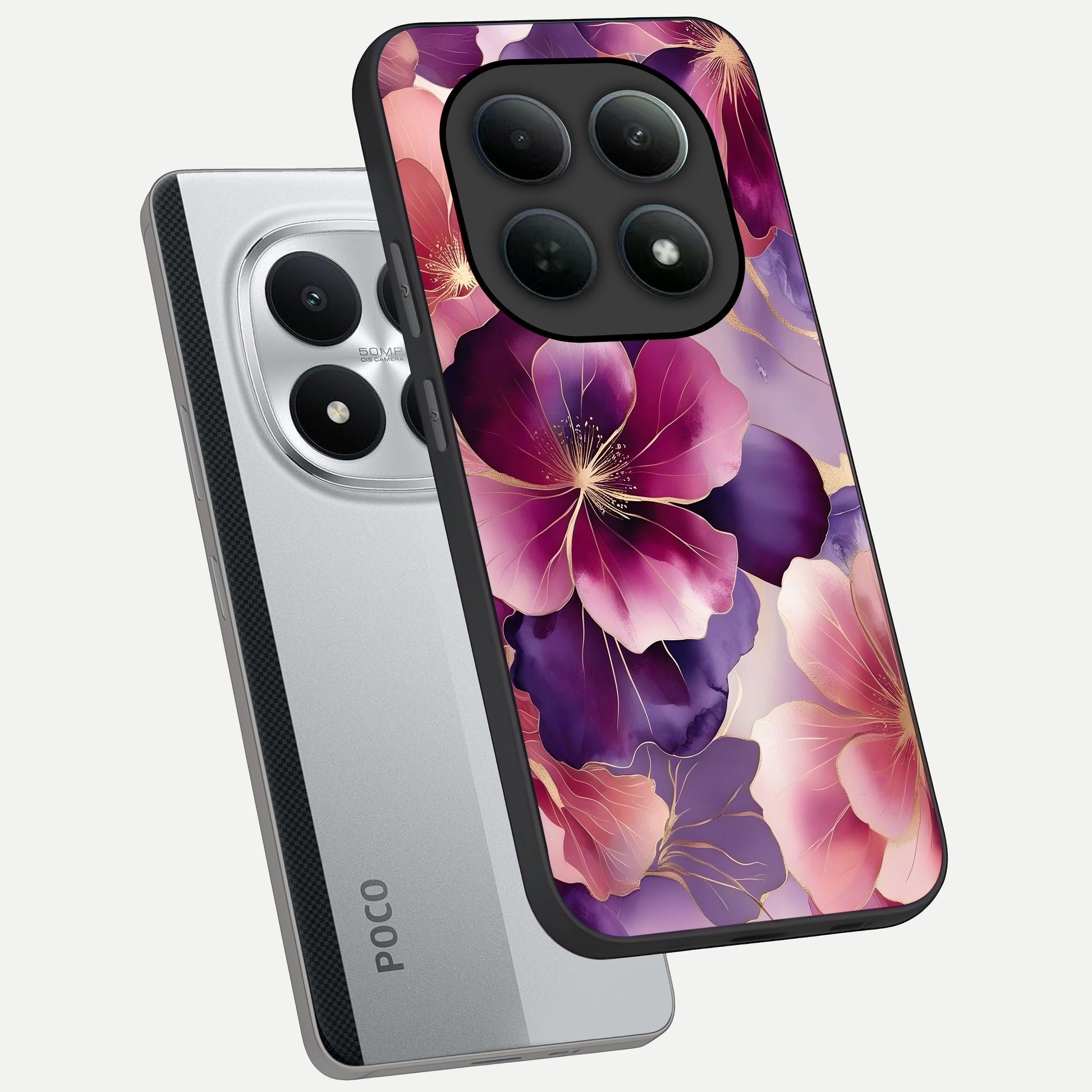  Pink Bouquet Florals phone case For Poco M8 Pro showing premium glass back cover with detailed artwork