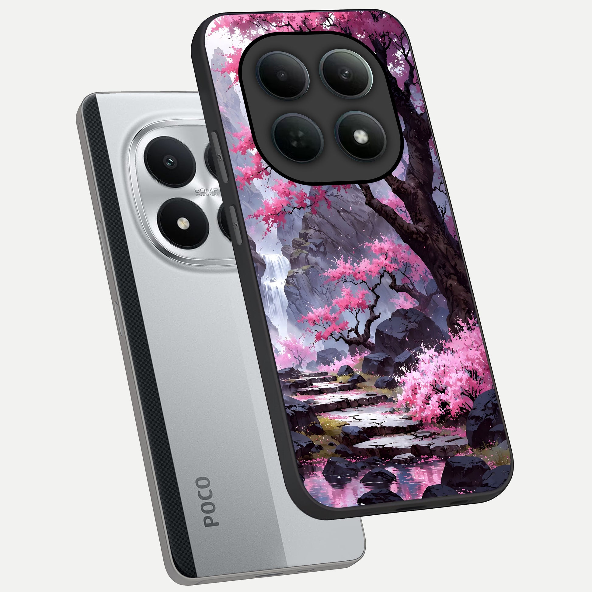  Pink Sunflower Glow phone case For Poco M8 Pro showing premium glass back cover with detailed artwork