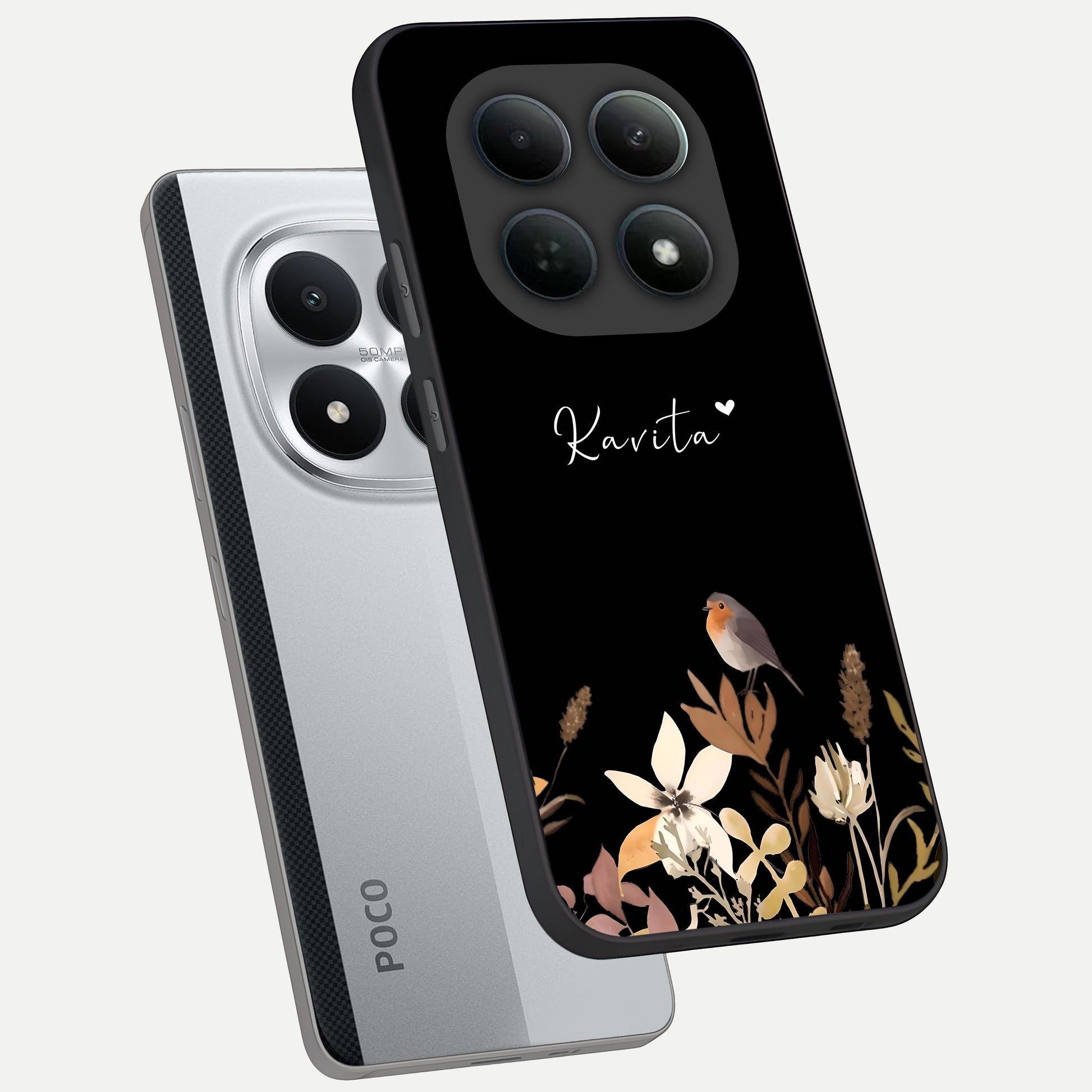  Quiet Garden Tune Custom Name phone case For Poco M8 Pro showing premium glass back cover with detailed artwork