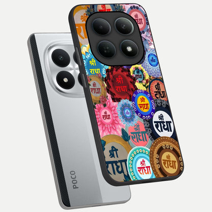  Radha Divine Bloom phone case For Poco M8 Pro showing premium glass back cover with detailed artwork