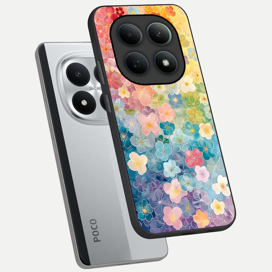  Rainbow Blossom Burst phone case For Poco M8 Pro showing premium glass back cover with detailed artwork