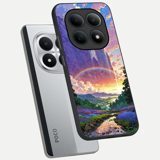  Rainbow Valley Dream phone case For Poco M8 Pro showing premium glass back cover with detailed artwork