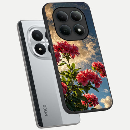  Red Bloom Skies phone case For Poco M8 Pro showing premium glass back cover with detailed artwork