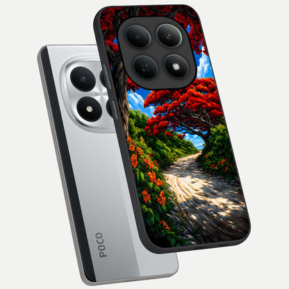  Red Trees Pathway phone case For Poco M8 Pro showing premium glass back cover with detailed artwork